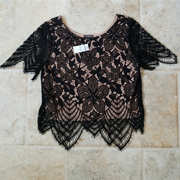 Express Tops - NWT EXPRESS Black Nude Lace Blouse Small
